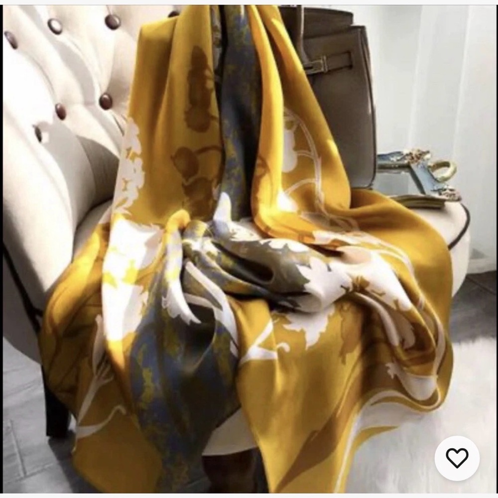 Silk scarf Elegant Yellow and White